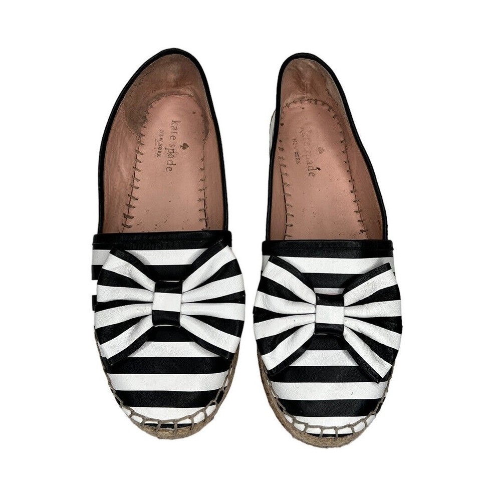 Kate Spade Linds Black & White Striped Bow Platform Espadrille Shoes Women’s 6M